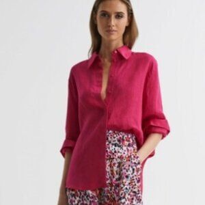 REISS Cammie Oversized Linen Shirt – Fuchsia – US 2 – NWT